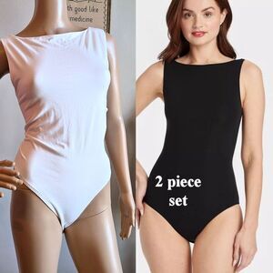 Target A New Day Bodysuit Set Sleeveless Boatneck Black White 2 Piece